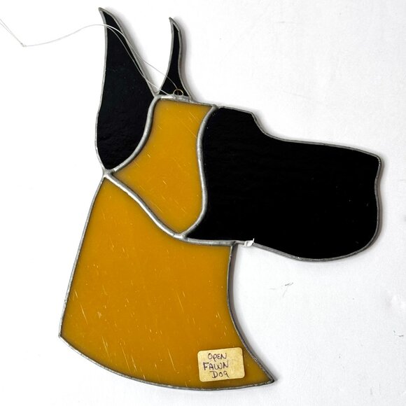 Stained Glass Suncatcher Ornament Fawn Great Dane Dog Yellowish-Tan Sand Black - Picture 4 of 8